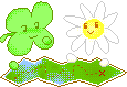 decorative. A cartoon four-leave clover and flower hunt for treasure.